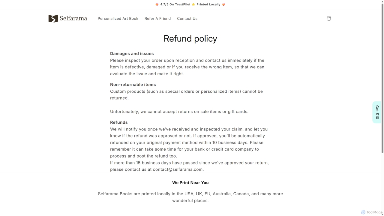 Refund policy – Selfarama for Selfarama