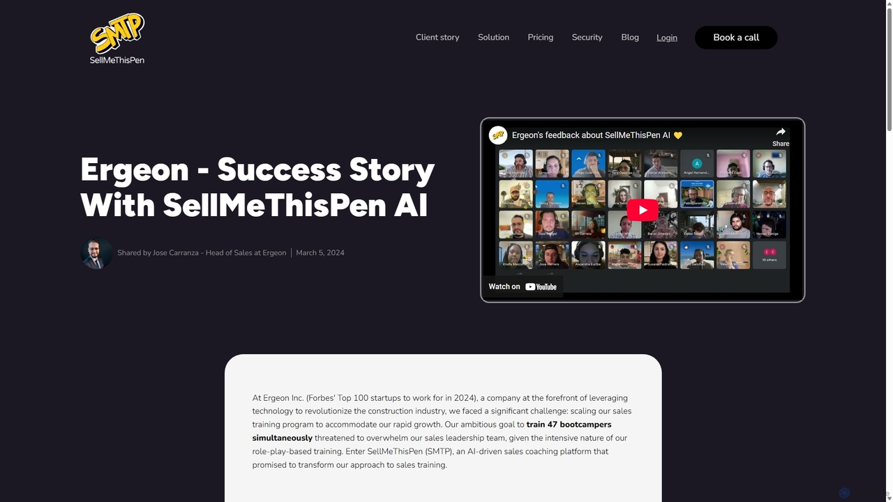 Ergeon - Success Story With SellMeThisPen AI | AI Sales Role-Play and Real-Time Assistant - SellMeThisPen for SellMeThisPen