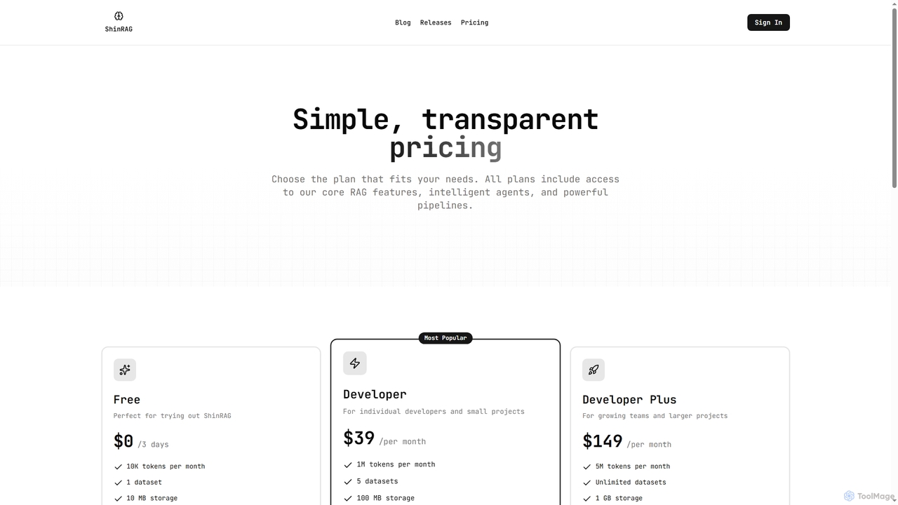 Pricing - All-in-One RAG Platform | ShinRAG for Shinrag