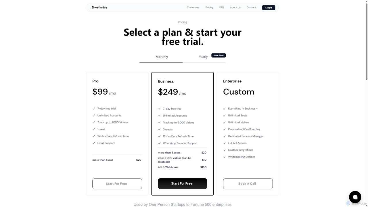 Pricing | Shortimize for Shortimize