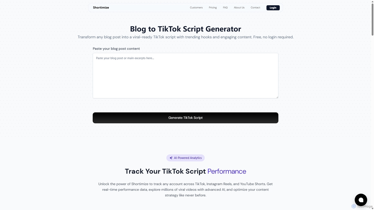 Blog To Tiktok Script Generator for Shortimize