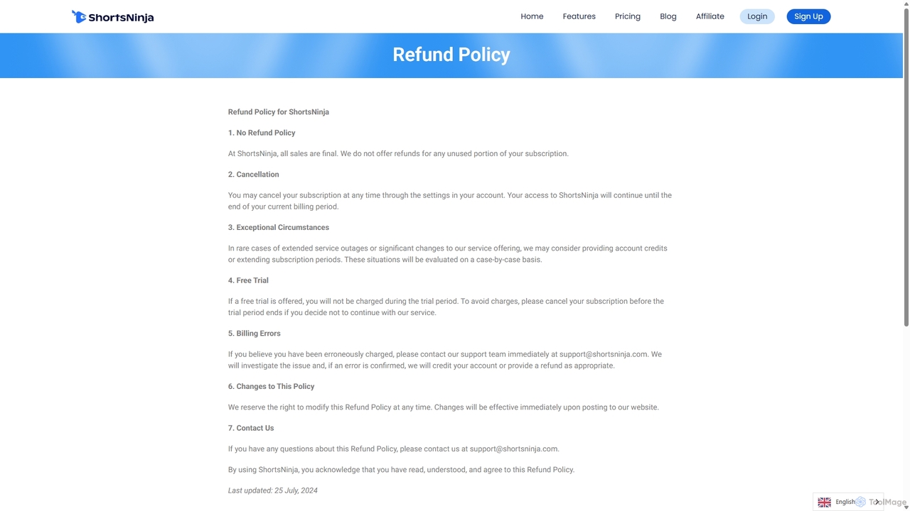 Refund Policy - ShortsNinja | AI-Powered Short Video Automation for ShortsNinja