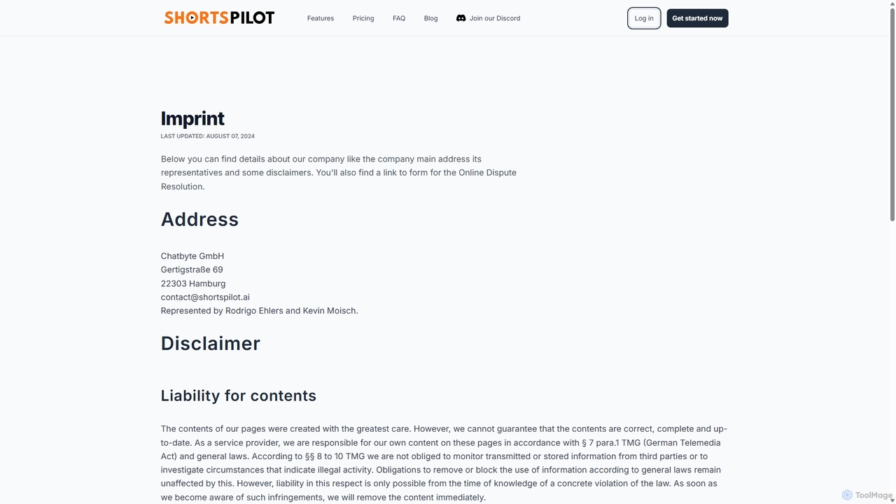 Imprint | Shortspilot AI for Shortspilot