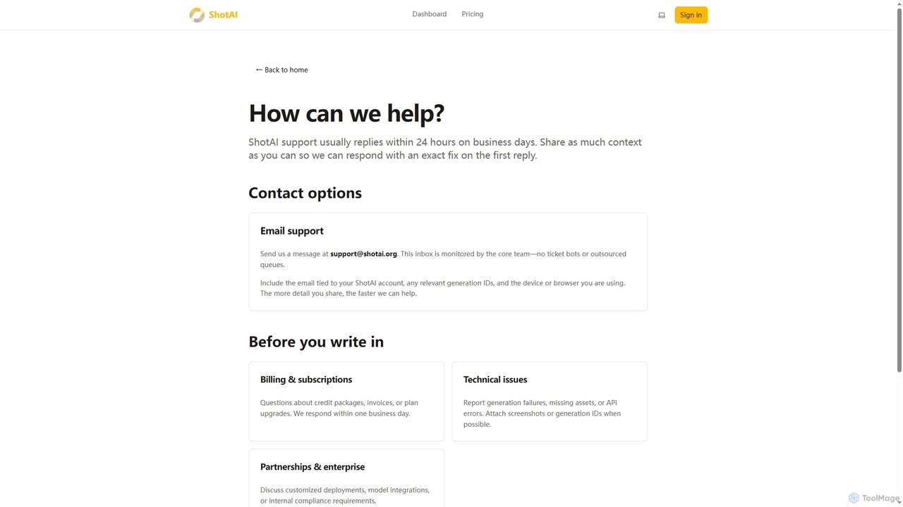 Contact ShotAI Support for ShotAI