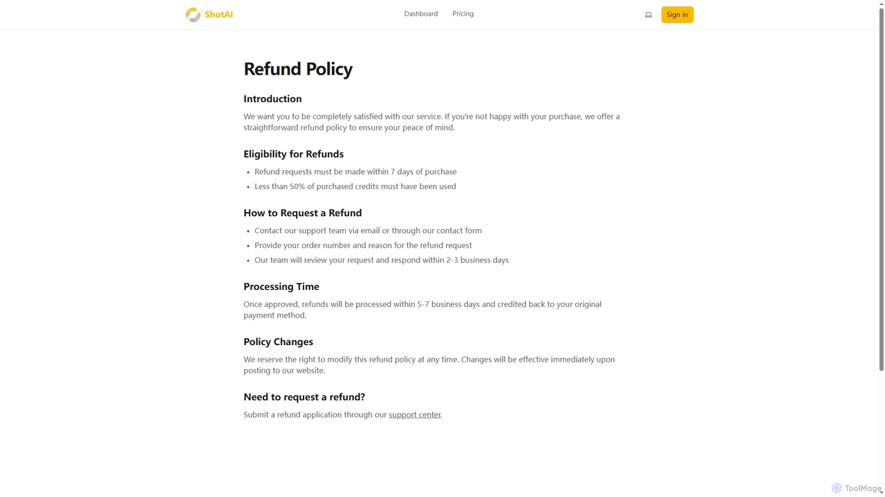 Refund Policy - ShotAI for ShotAI