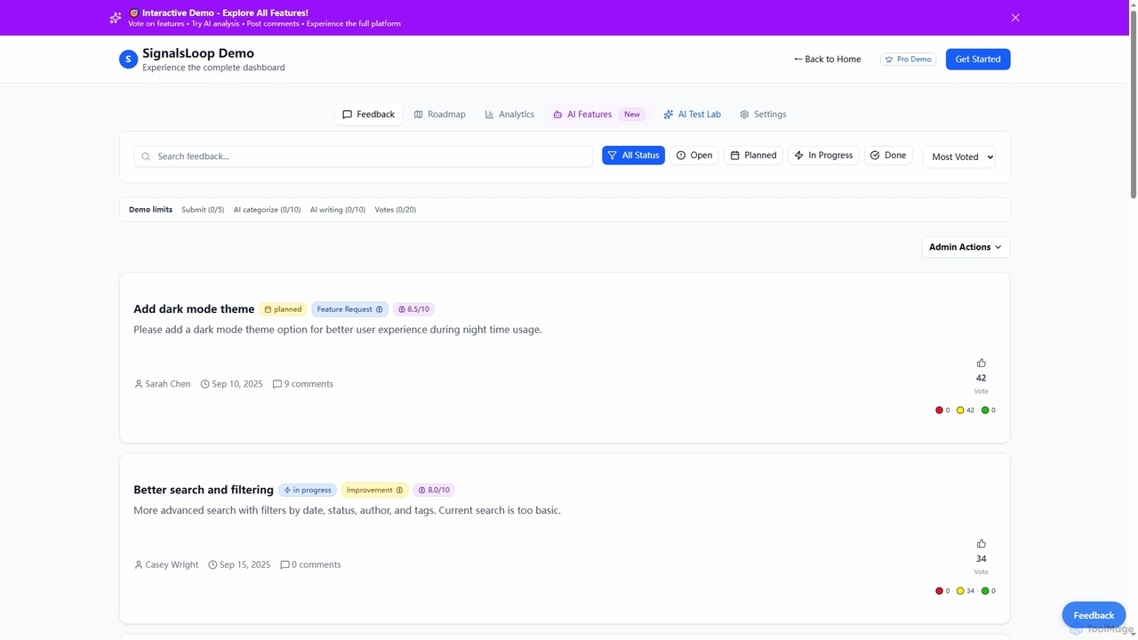 AI Feedback Management - Auto-Categorize & Prioritize | SignalsLoop for Signalsloop