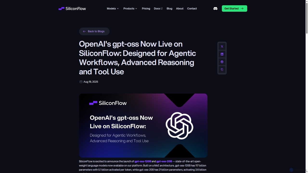 OpenAI's gpt-oss Now Live on SiliconFlow: Designed for Agentic Workflows, Advanced Reasoning and Tool Use for SiliconFlow