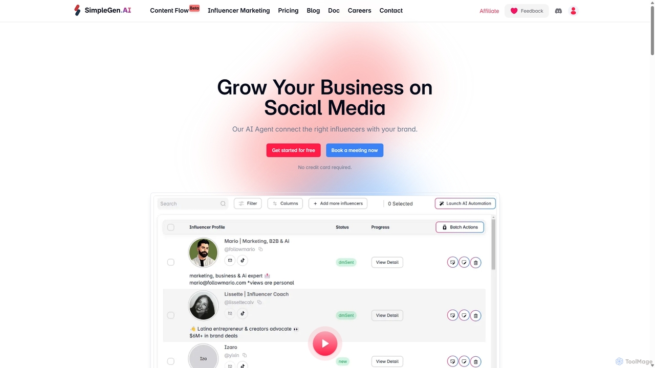 SimpleGen: Scale Your Influencer Marketing with AI Agents | simplegen.ai for SimpleGen