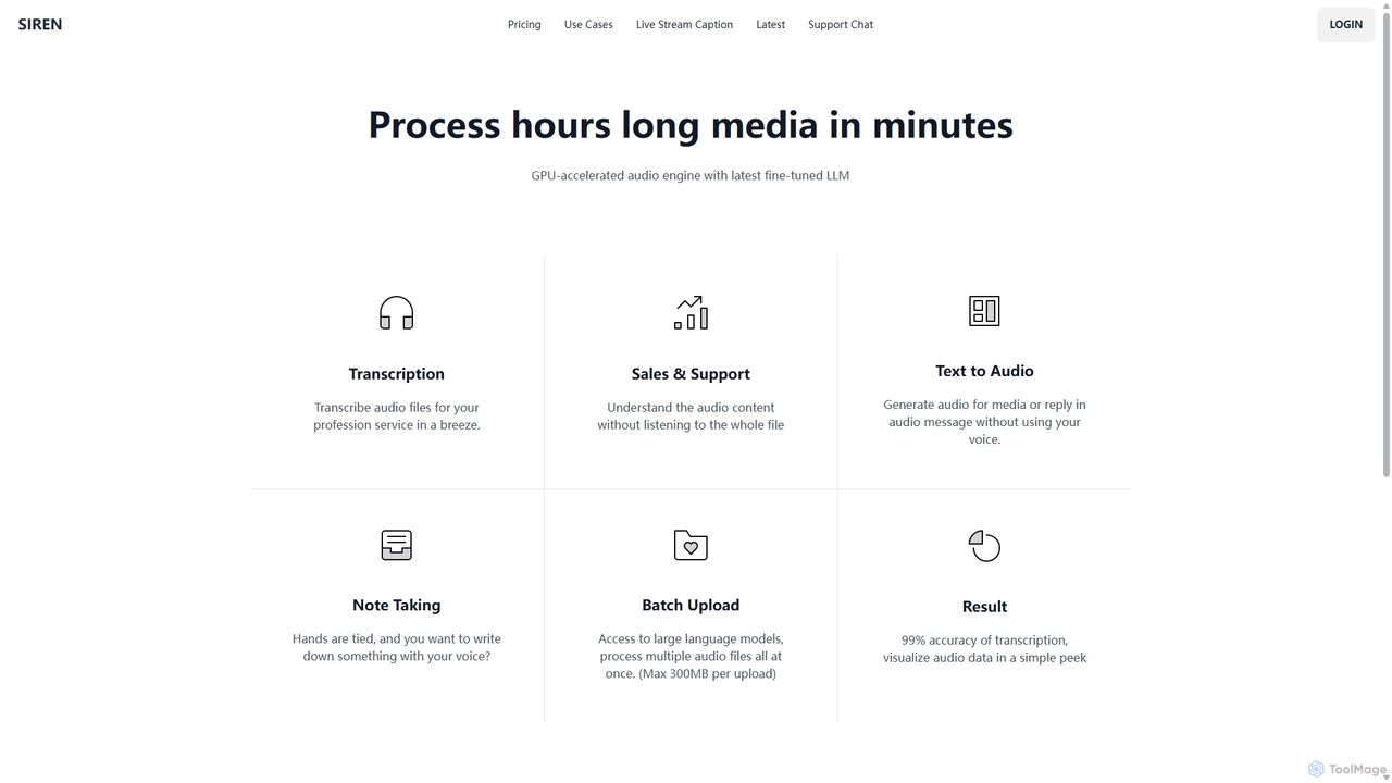 Audio AI Use Cases | The ultimate solution for Audio Transcription, Speech-To-Text, Audio Pen, Text-To-Speech, Video Dubbing, Live Stream Caption for SIREN