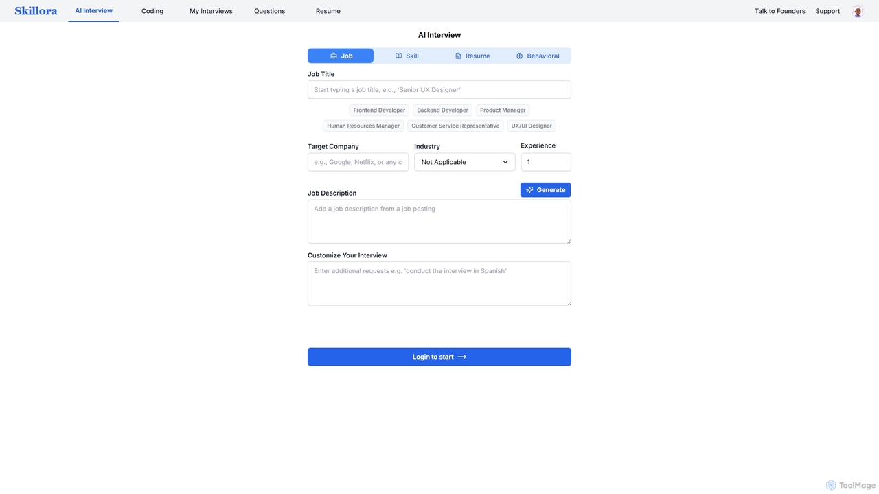 Start an AI Interview | Skillora for Skillora