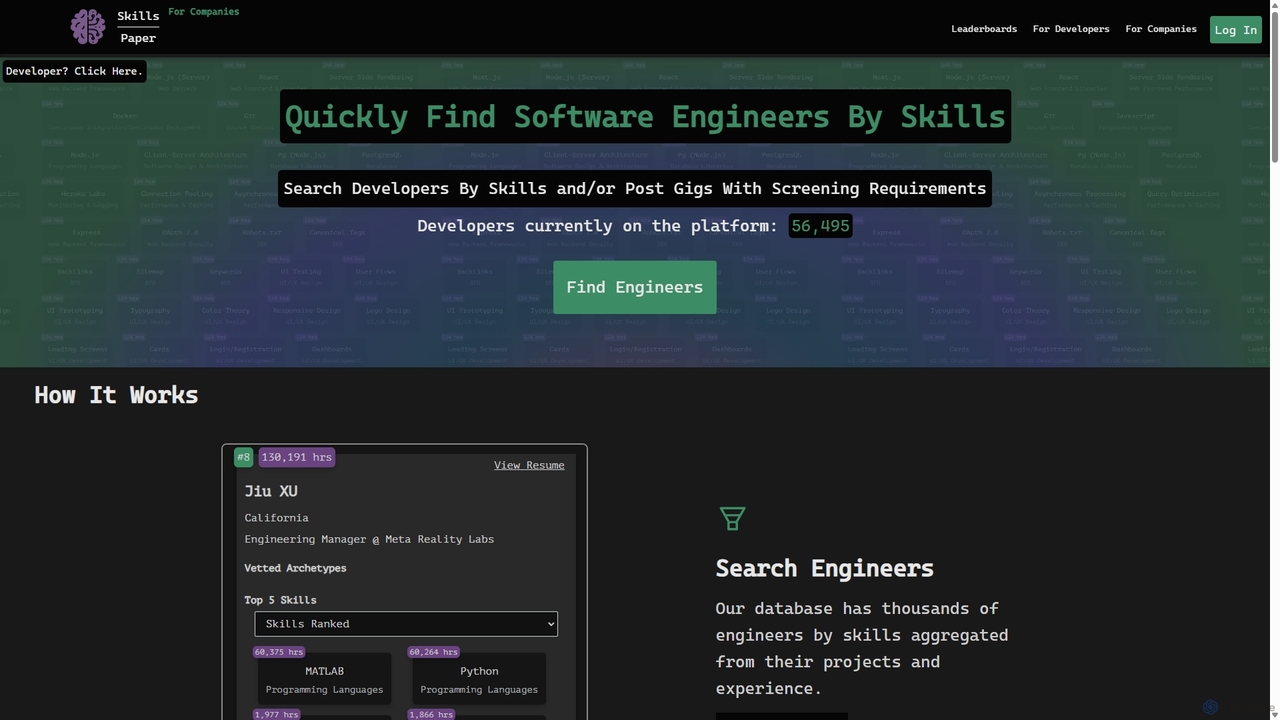 Skills Over Paper | Screen developers by projects and experience for Skillsoverpaper
