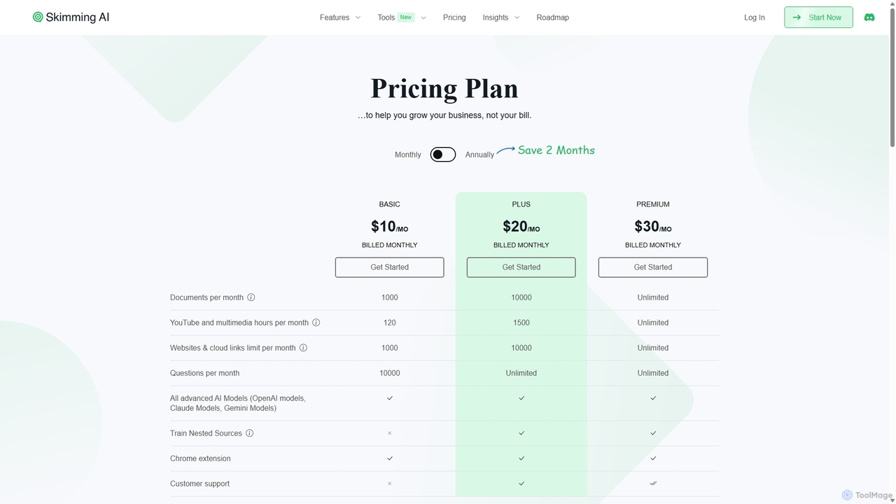 Pricing - Chat website, Chat pdf & Chat with youtube for Skimming AI
