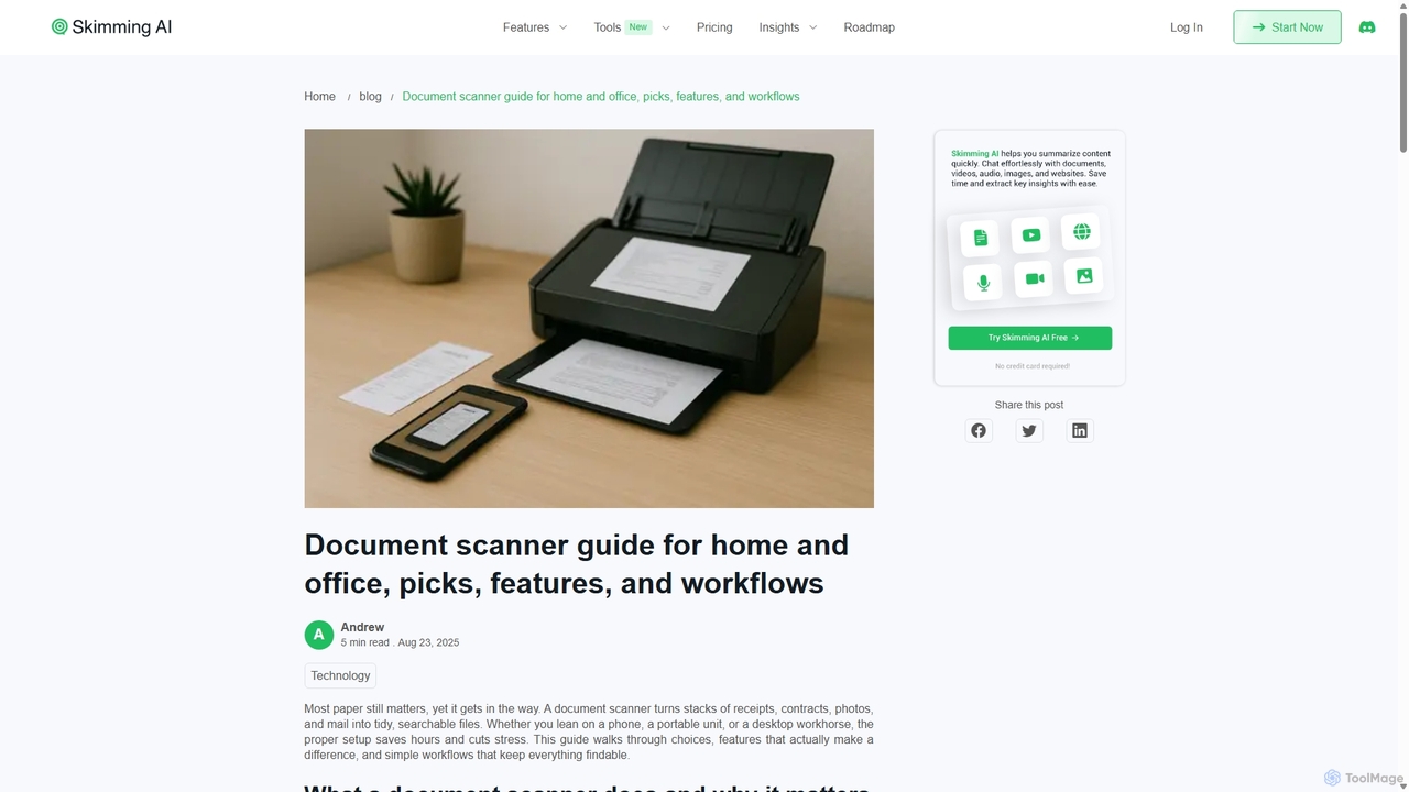 Document scanner guide for home and office, picks, features, and workflows for Skimming AI