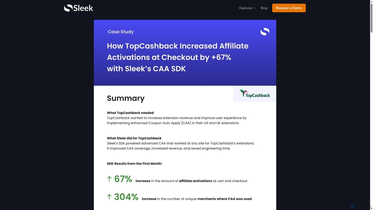 TopCashback Case Study for Sleek