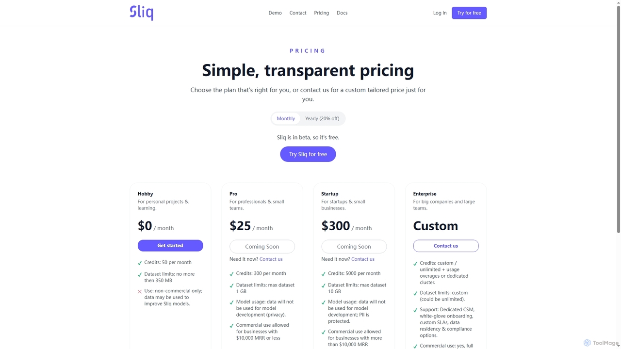 Sliq Pricing | Flexible Plans for Automated Data Cleaning for Sliq