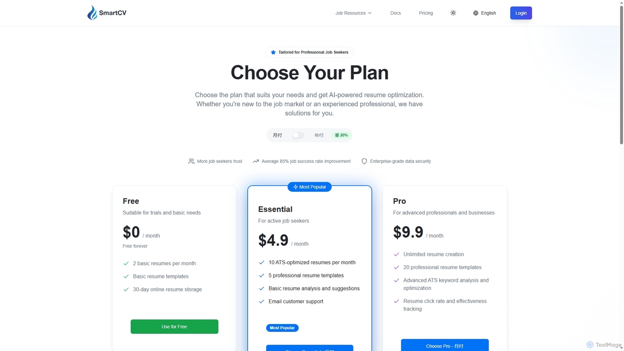 SmartCV Pricing - Free AI Resume Builder | Affordable Professional Plans | SmartCV for Smartcv
