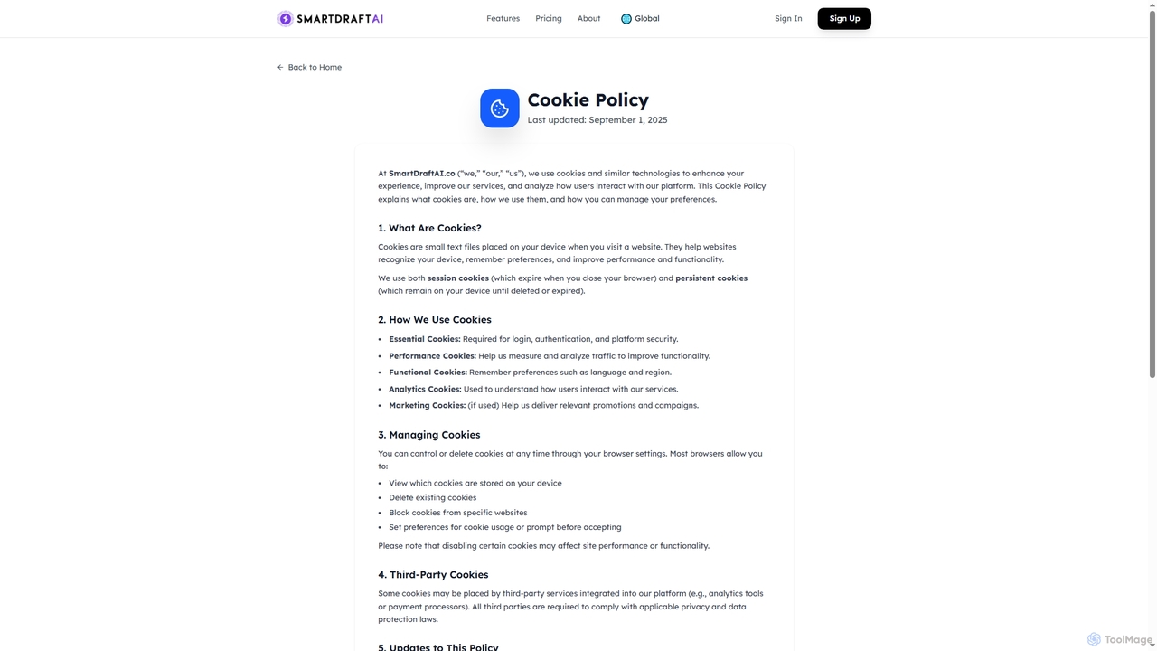 Cookie Policy | SmartDraft AI | SmartDraft AI for SmartDraftai