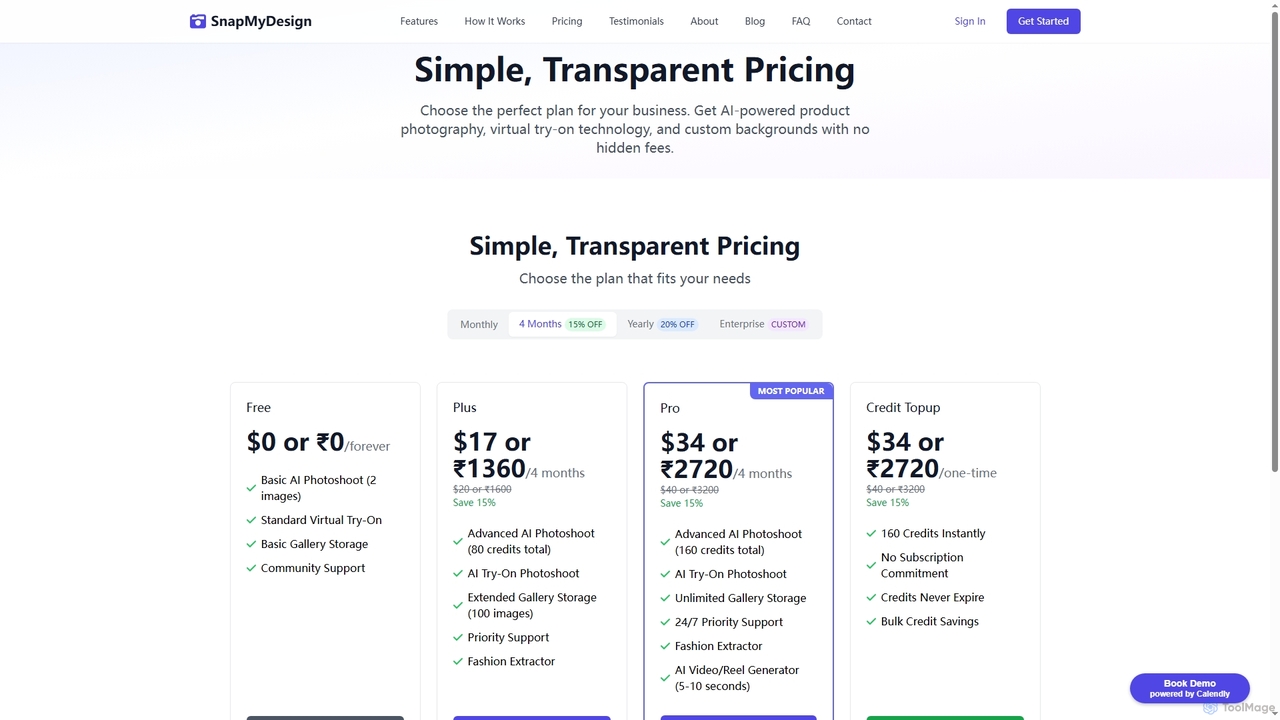 Pricing - SnapMyDesign | AI-Powered Product Photography Plans for SnapMyDesign