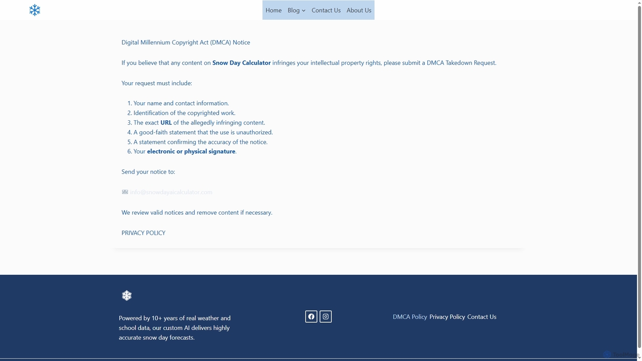 DMCA Copyright Policy | Snow Day Calculator for SnowdayAICalculator