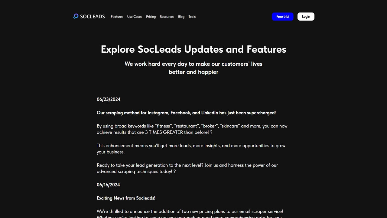 Explore SocLeads Updates and Features — Scrape Emails, Generate Leads for SocLeads