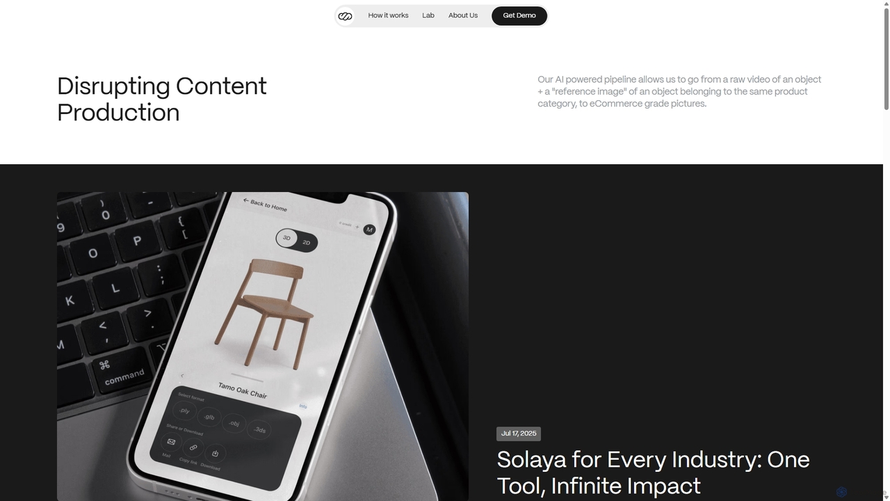 Solaya Lab – AI Experiments in 3D, Imaging & Reality Capture for Solaya