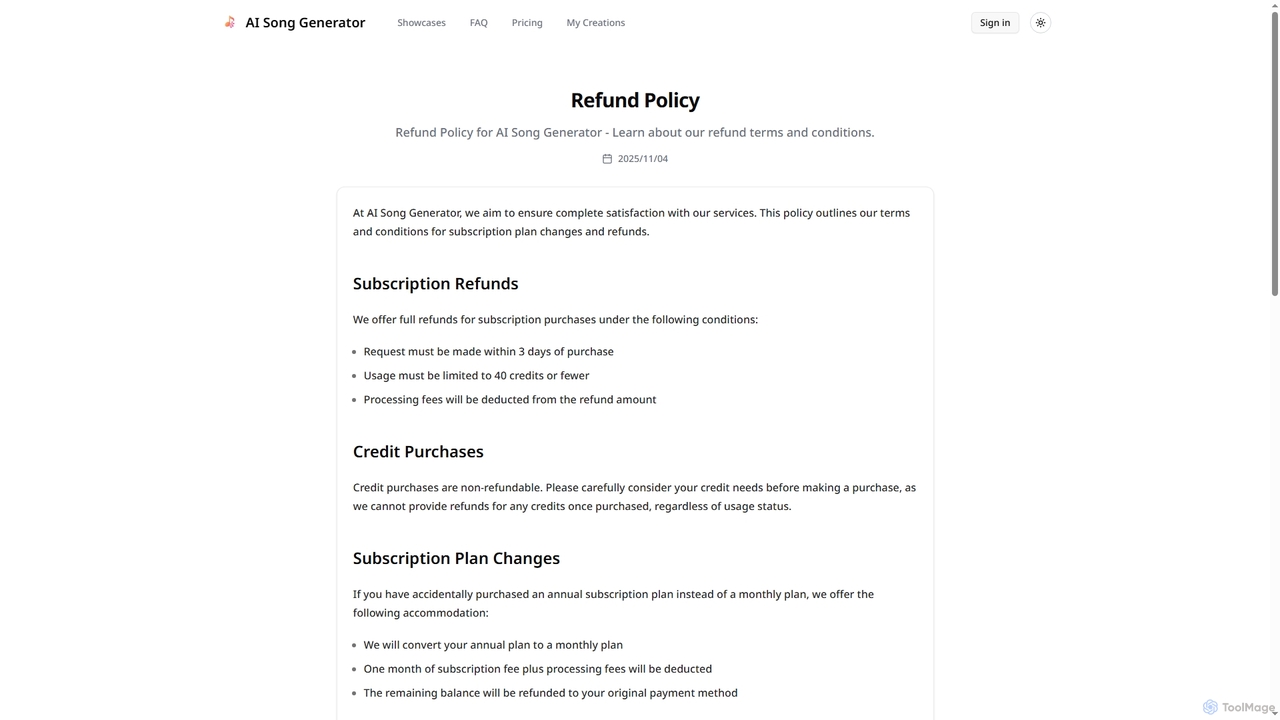 Refund Policy | AI Song Generator | Create Studio-Quality Music with AI for Songgeneratorai