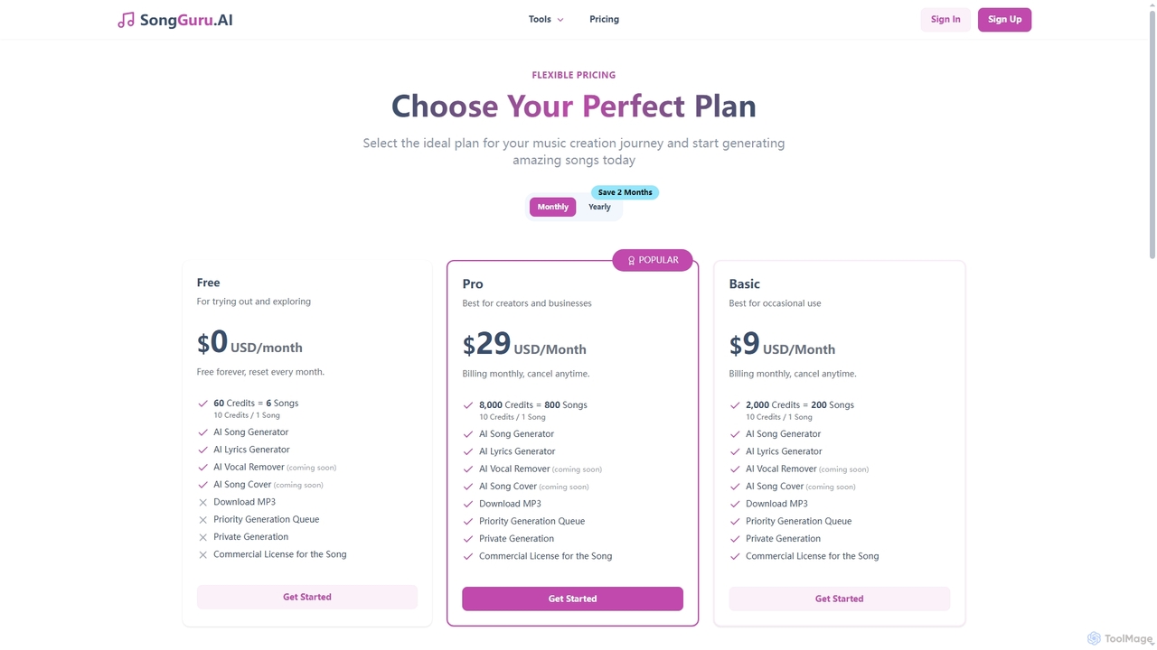 Pricing | AI Song Generator - SongGuru.AI for SongGuru