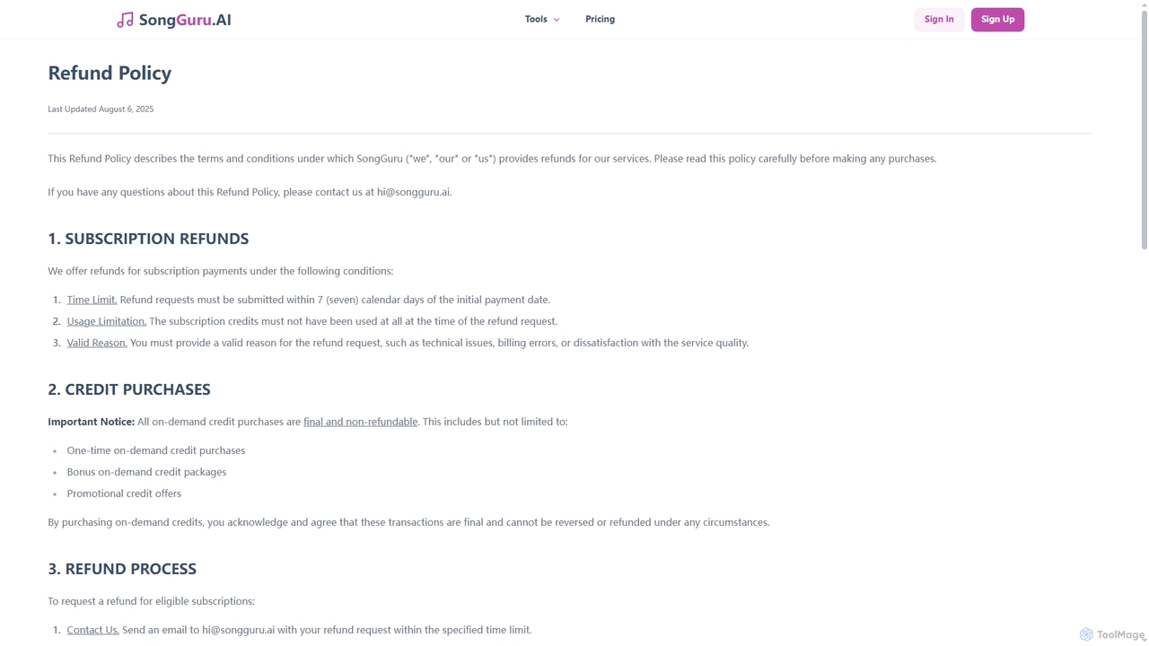 Refund Policy - SongGuru.AI for SongGuru