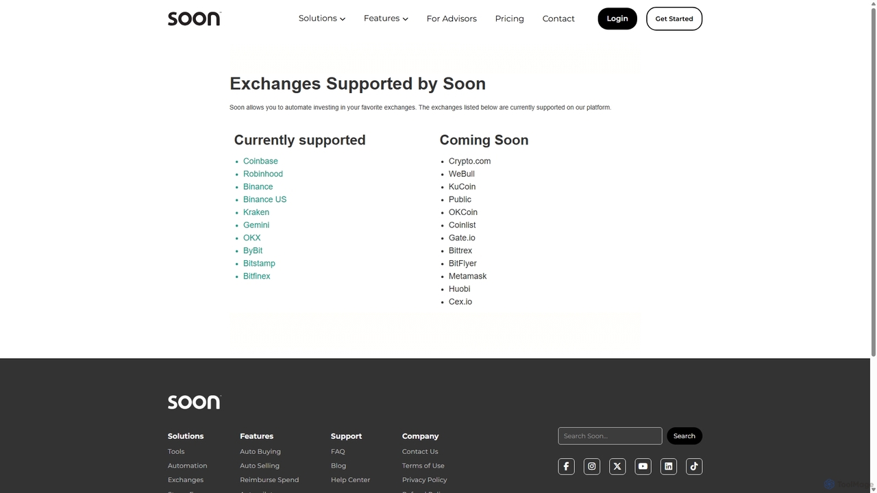 Supported Exchanges for Soon