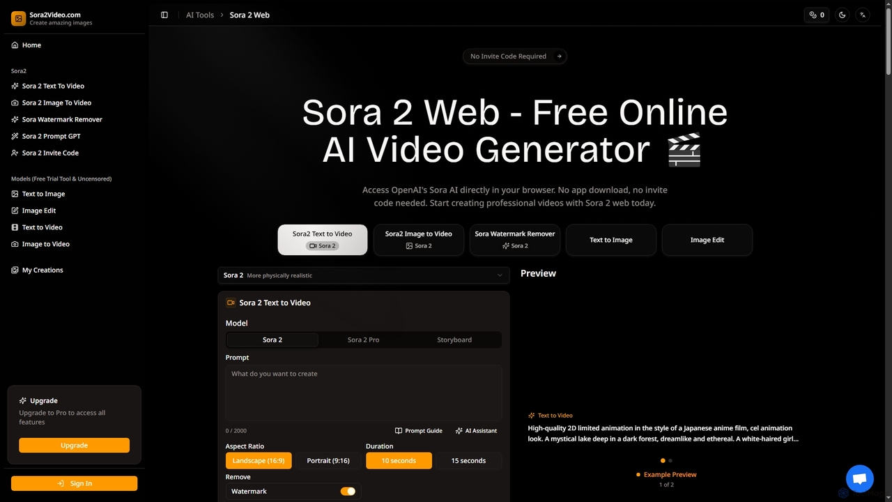 Sora 2 Web - Free Online Access to OpenAI's Sora AI Video Generator for Sora2Video