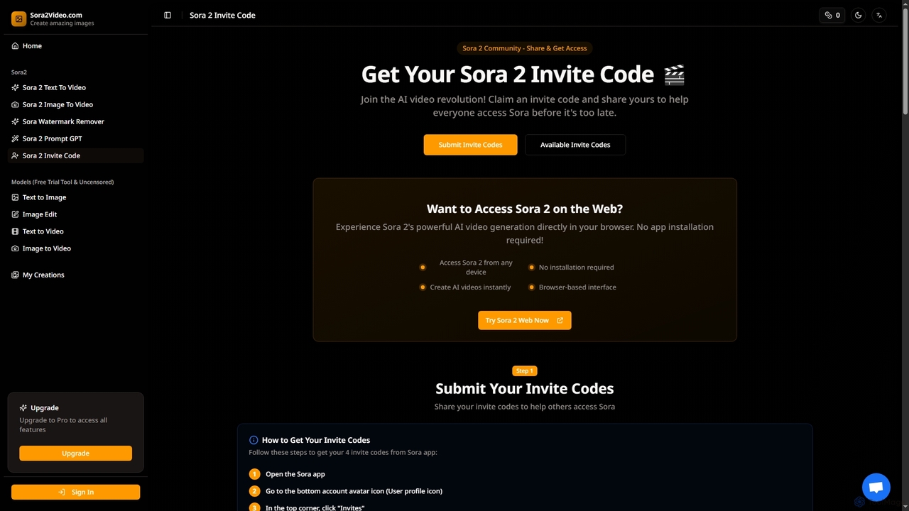 Get Sora 2 Invite Code - Share & Access AI Video Generator for Sora2Video