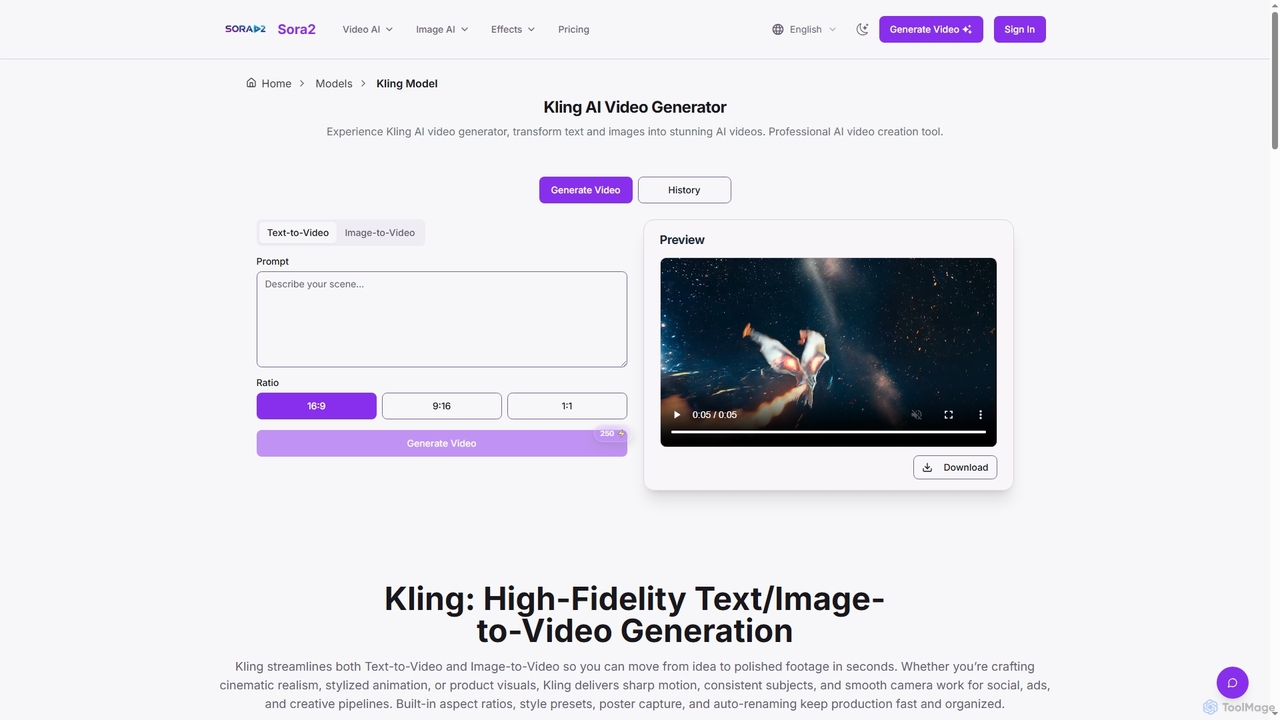 Kling AI Video Generator - Text & Image to Video Free Online for Sora2web