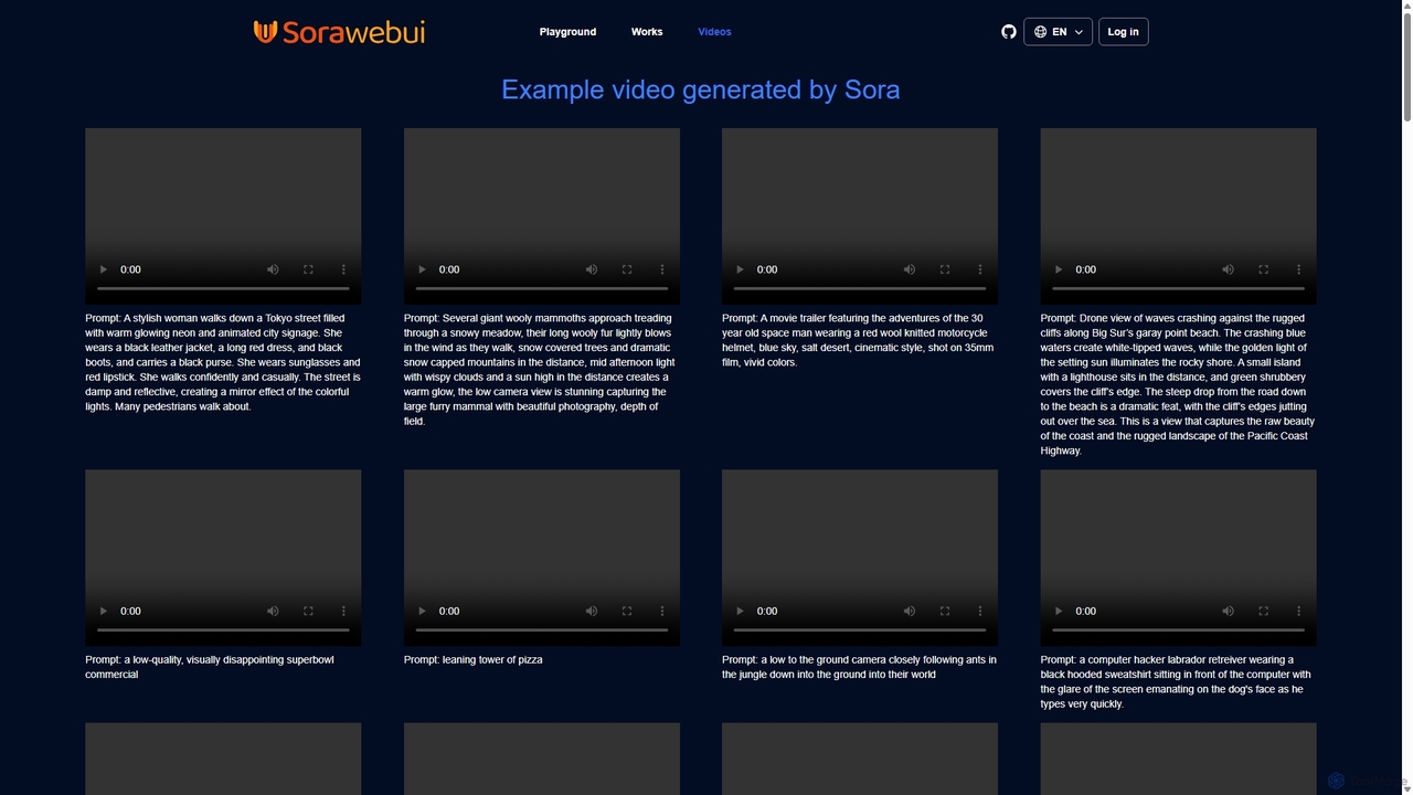 Videos: Example video generated by Sora, latest video generated by Sora. for SoraWebui