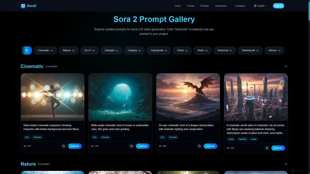 Sora 2 Prompt Gallery - Curated AI Video Prompts | SoraX for SoraX
