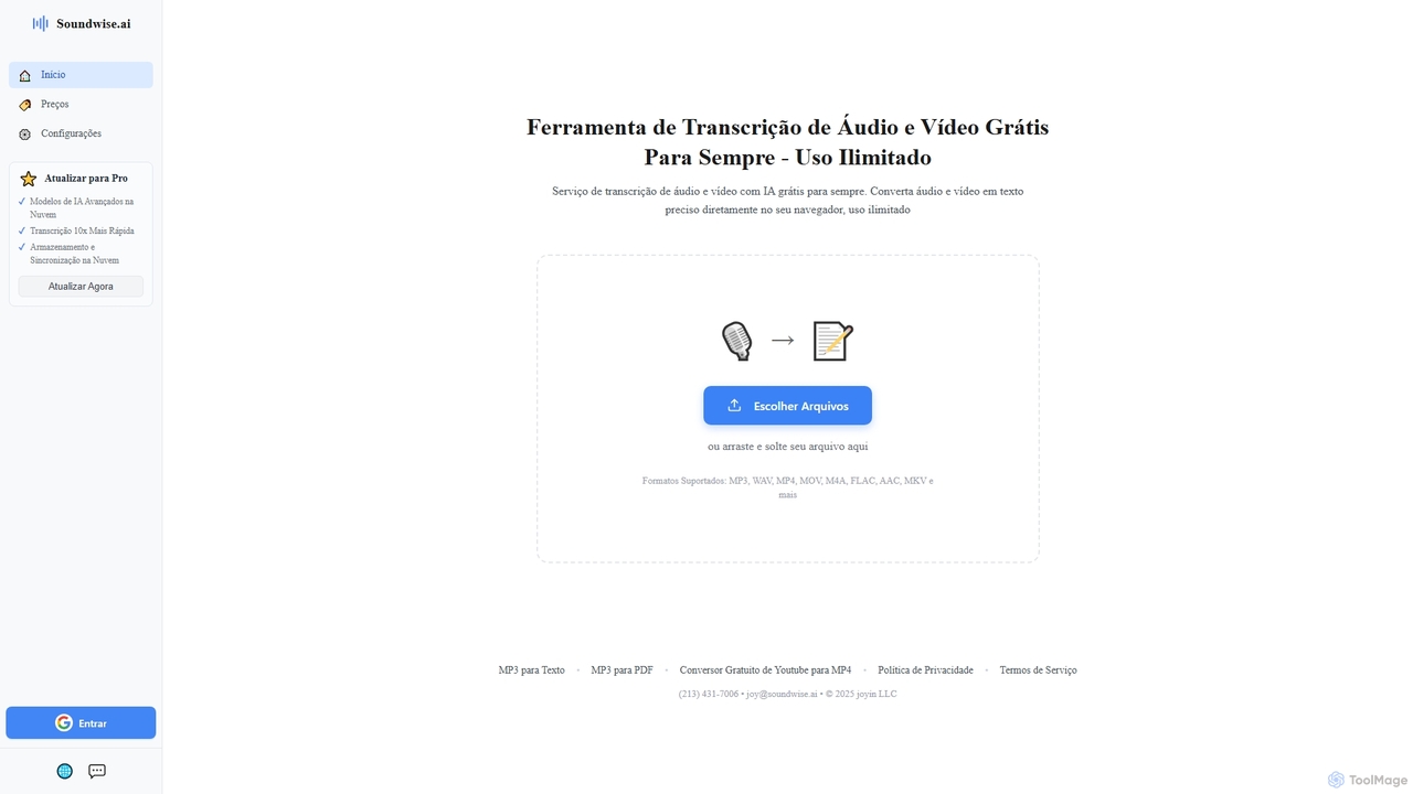 Ferramenta de Transcrição de Áudio e Vídeo com IA Grátis Para Sempre - Soundwise.ai for Soundwise