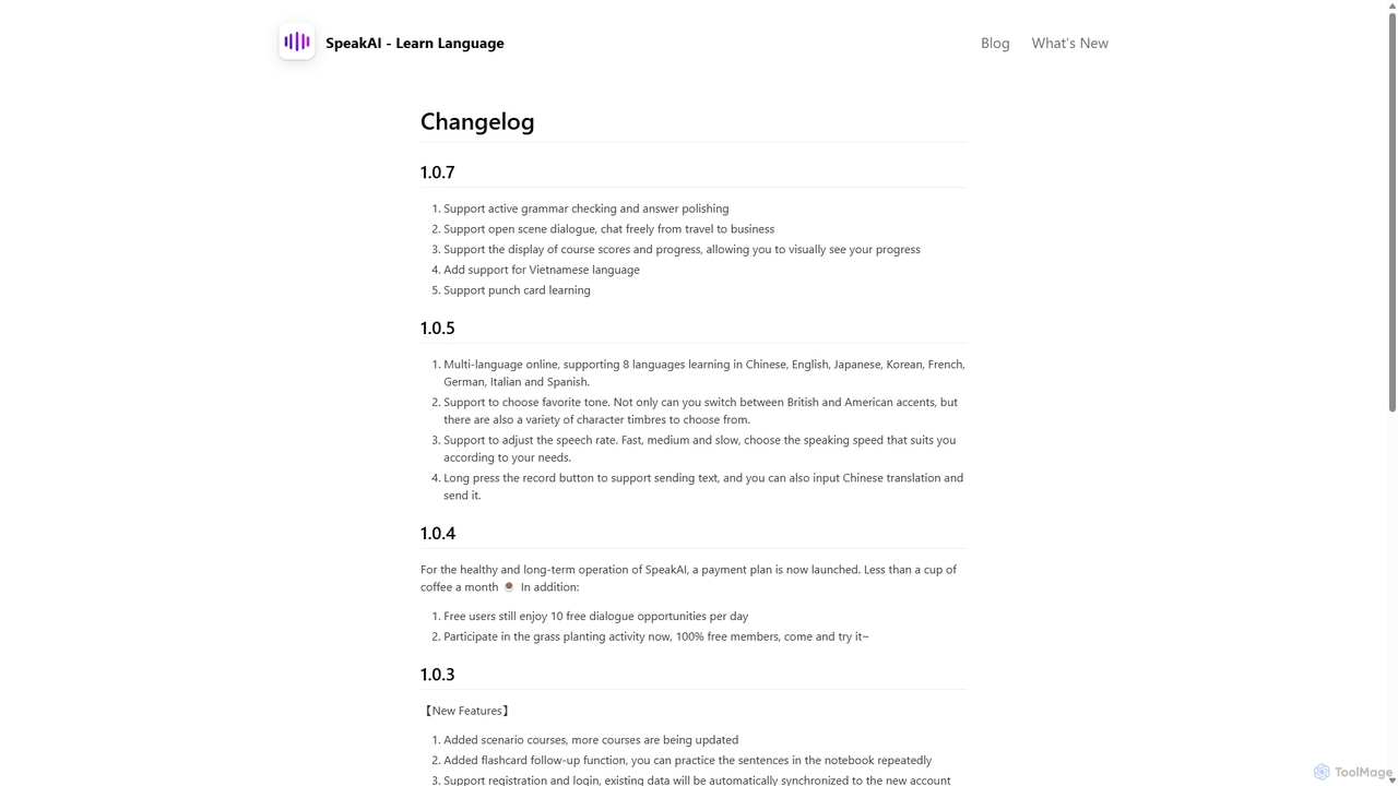 What's New - SpeakAI for SpeakAI