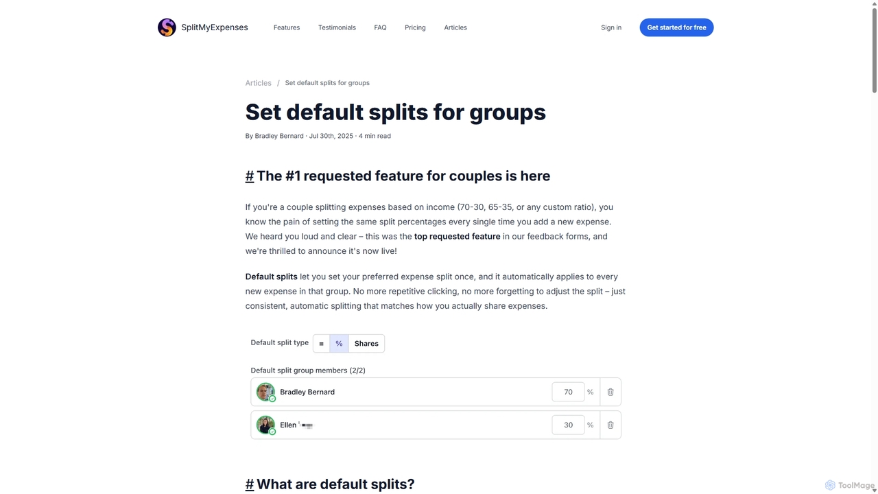 Set default splits for groups - SplitMyExpenses for SplitMyExpenses