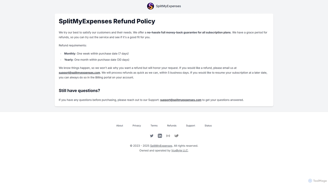 Refund Policy - SplitMyExpenses for SplitMyExpenses