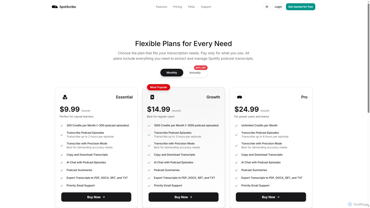 Pricing for Spotscribe