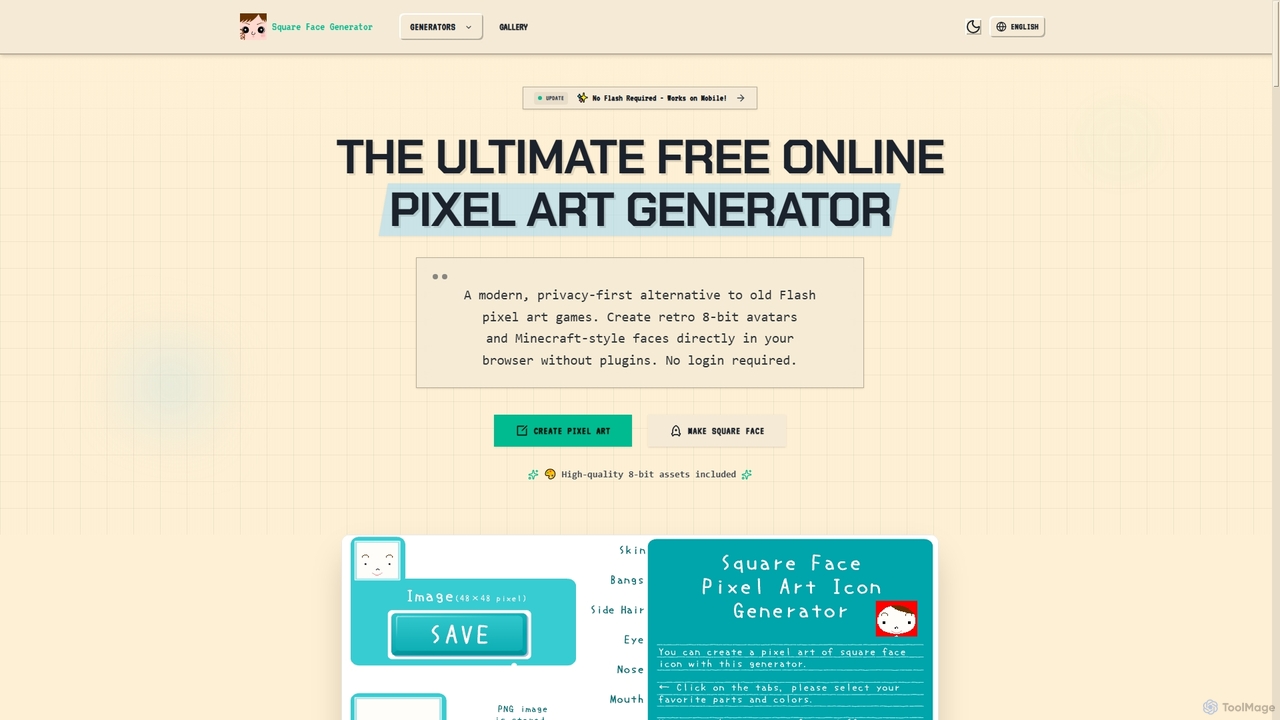 Square Face Pixel Art Generator - Free 8-Bit Avatar Maker for Squareface