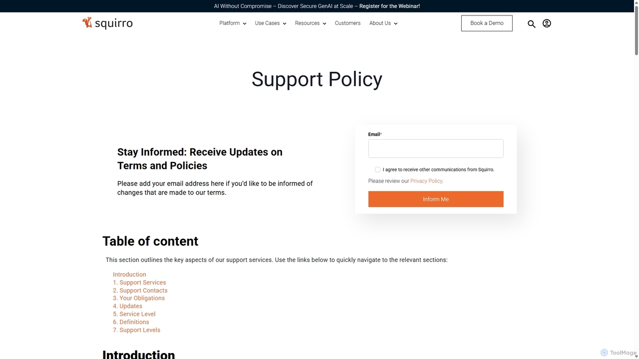 Squirro | Support Policy for Squirro