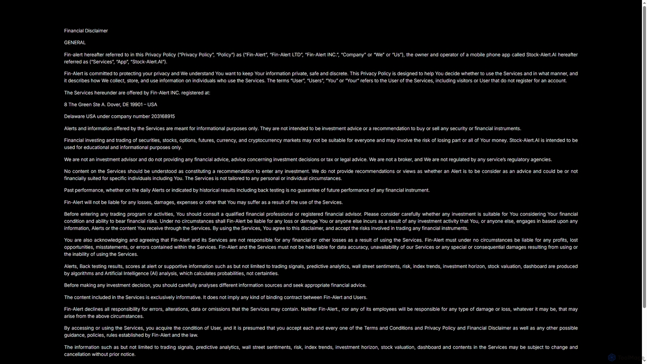 Financial Disclaimer – Stock-Alert.AI for Stock Alert