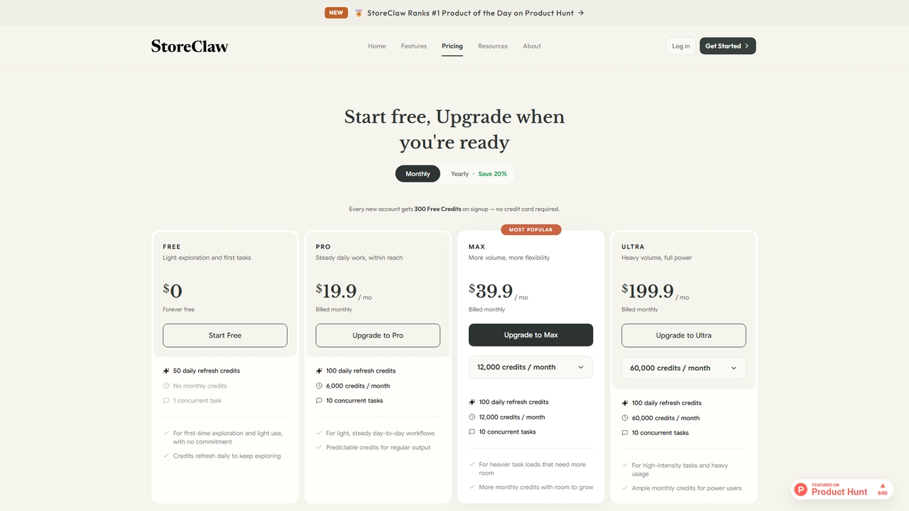 StoreClaw - Pricing for Storeclaw