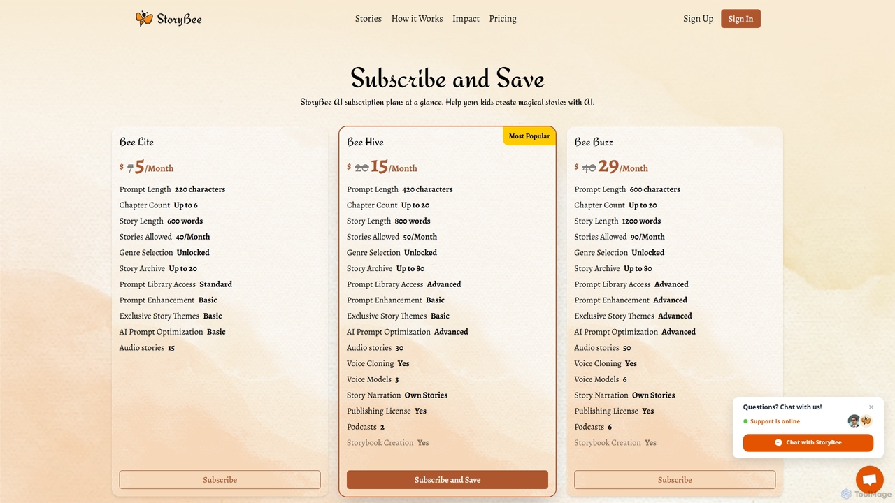 Pricing - Subscribe and Save - StoryBee for StoryBee