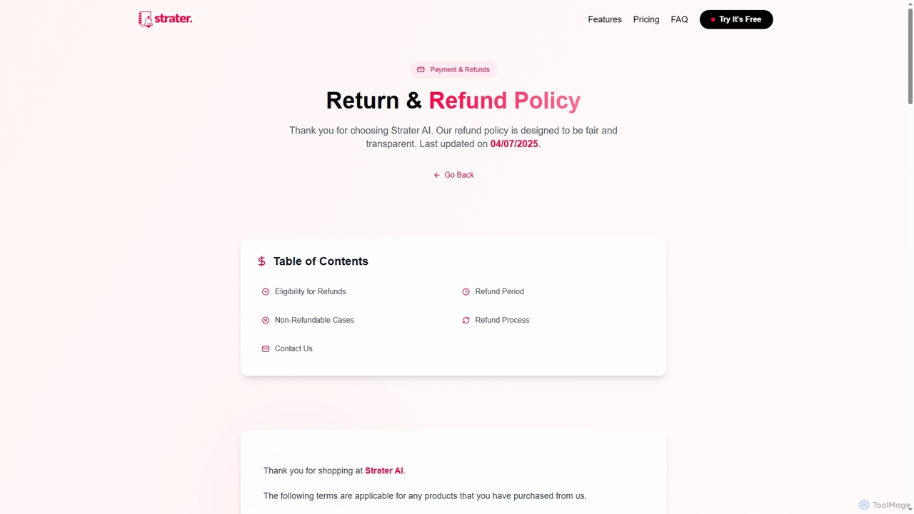 Return & Refund Policy | Strater AI for Strater