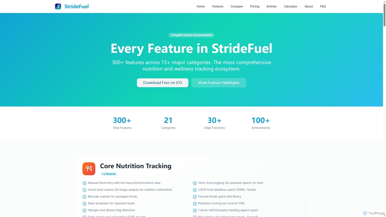 Complete Feature List - StrideFuel | 300+ Features Across 15+ Categories for StrideFuel