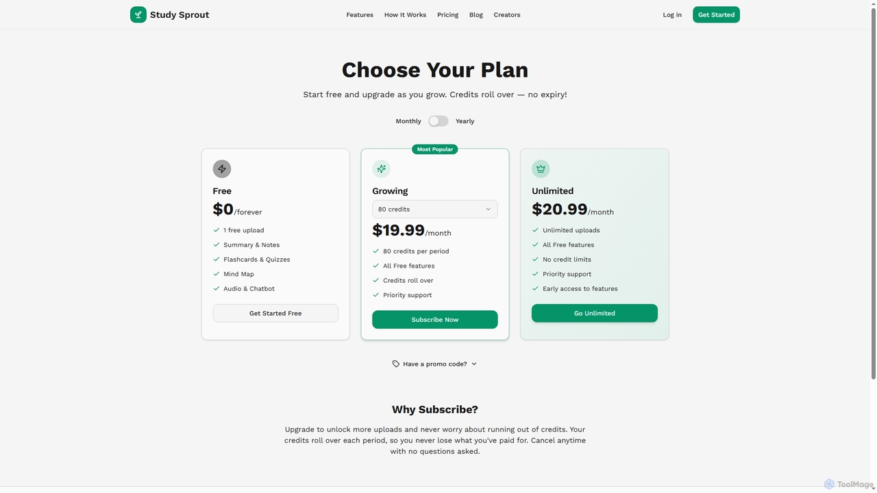 Pricing - Study Sprout for Study Sprout