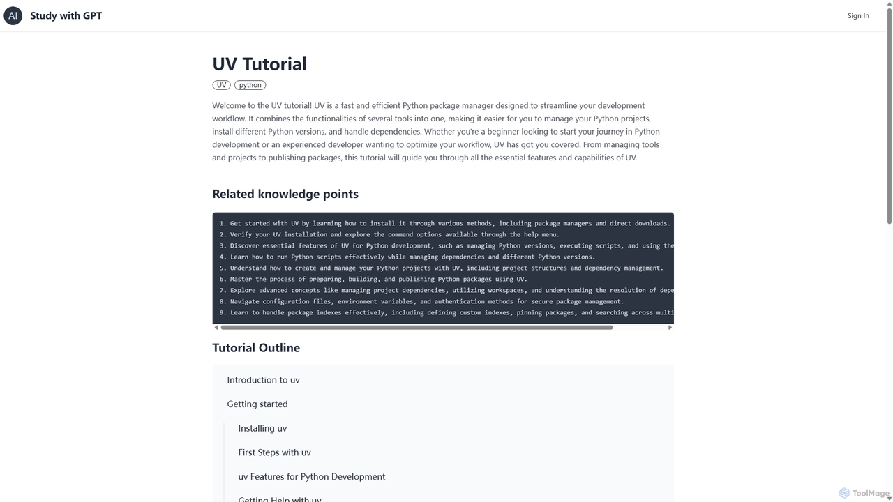 UV Tutorial - Study with GPT for Study with GPT