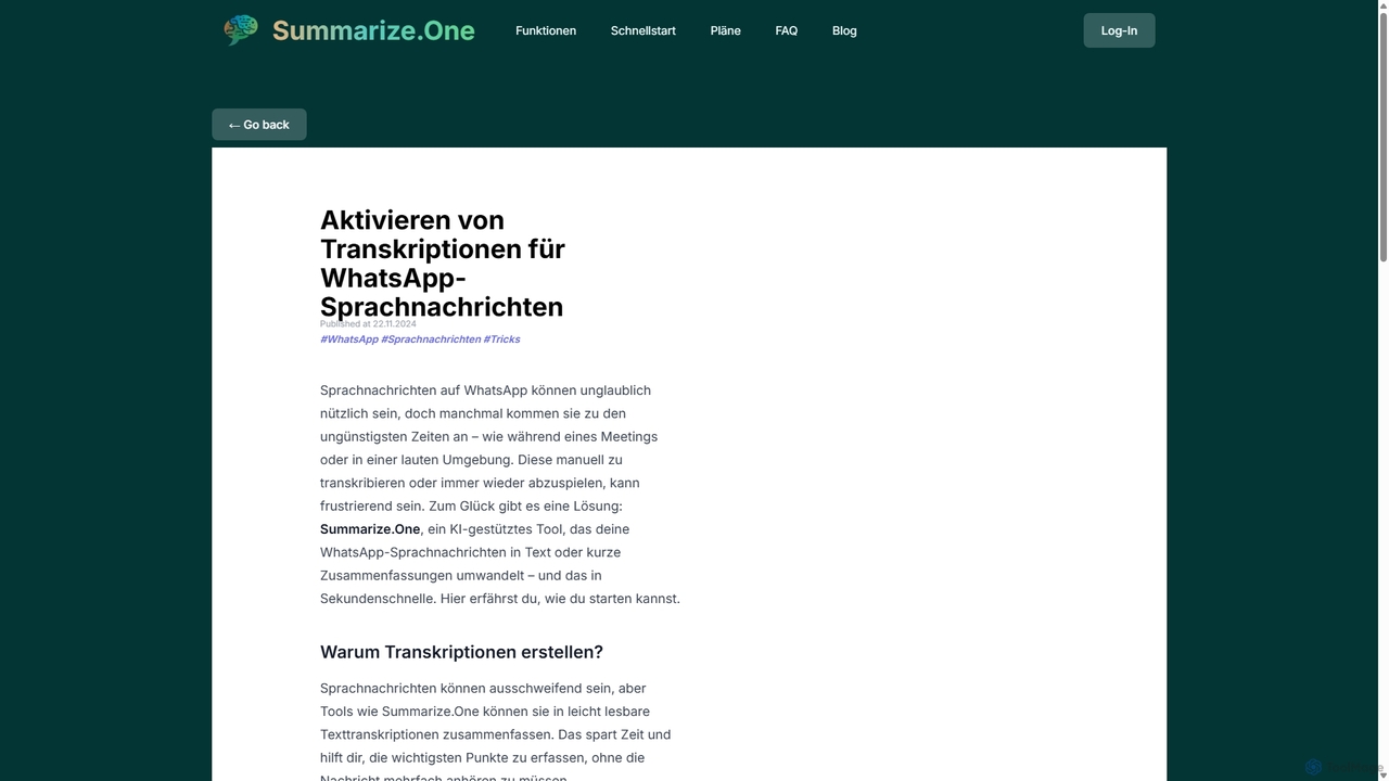 Aktivieren von Transkriptionen für WhatsApp-Sprachnachrichten for Summarize.one