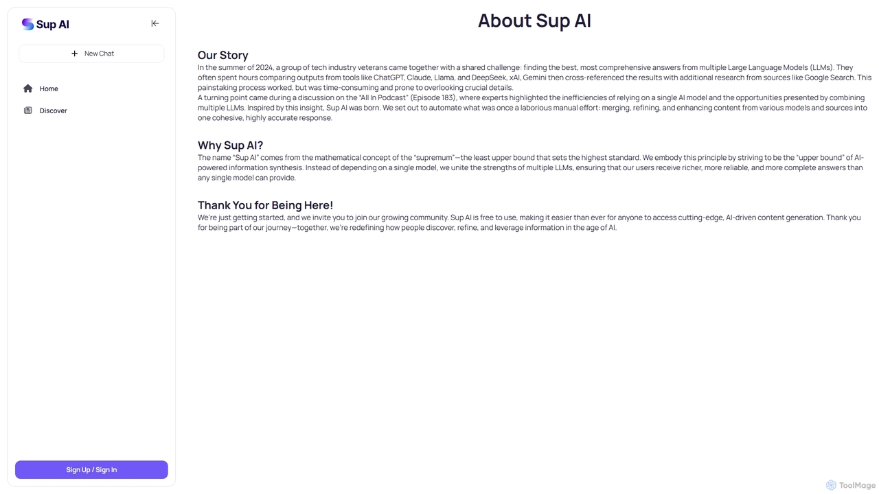 About Us | Sup AI: Combining Multiple LLMs for More Accurate, Comprehensive Insights for Sup AI